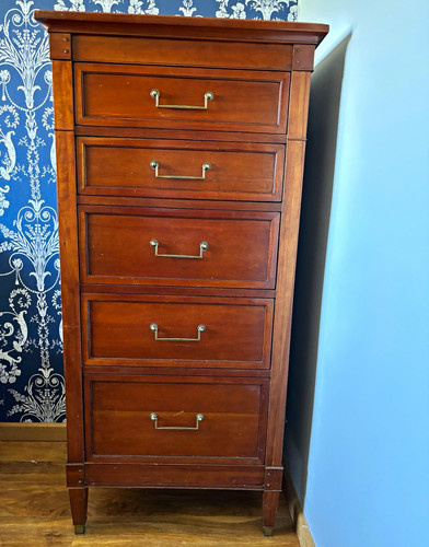 Tall brown medium wood chest - brown,